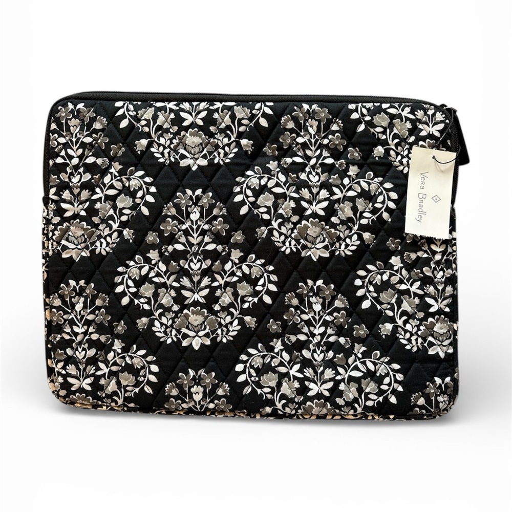 NWT Vera Bradley Black and Gray Floral Laptop Sleeve in Chandelier Noir